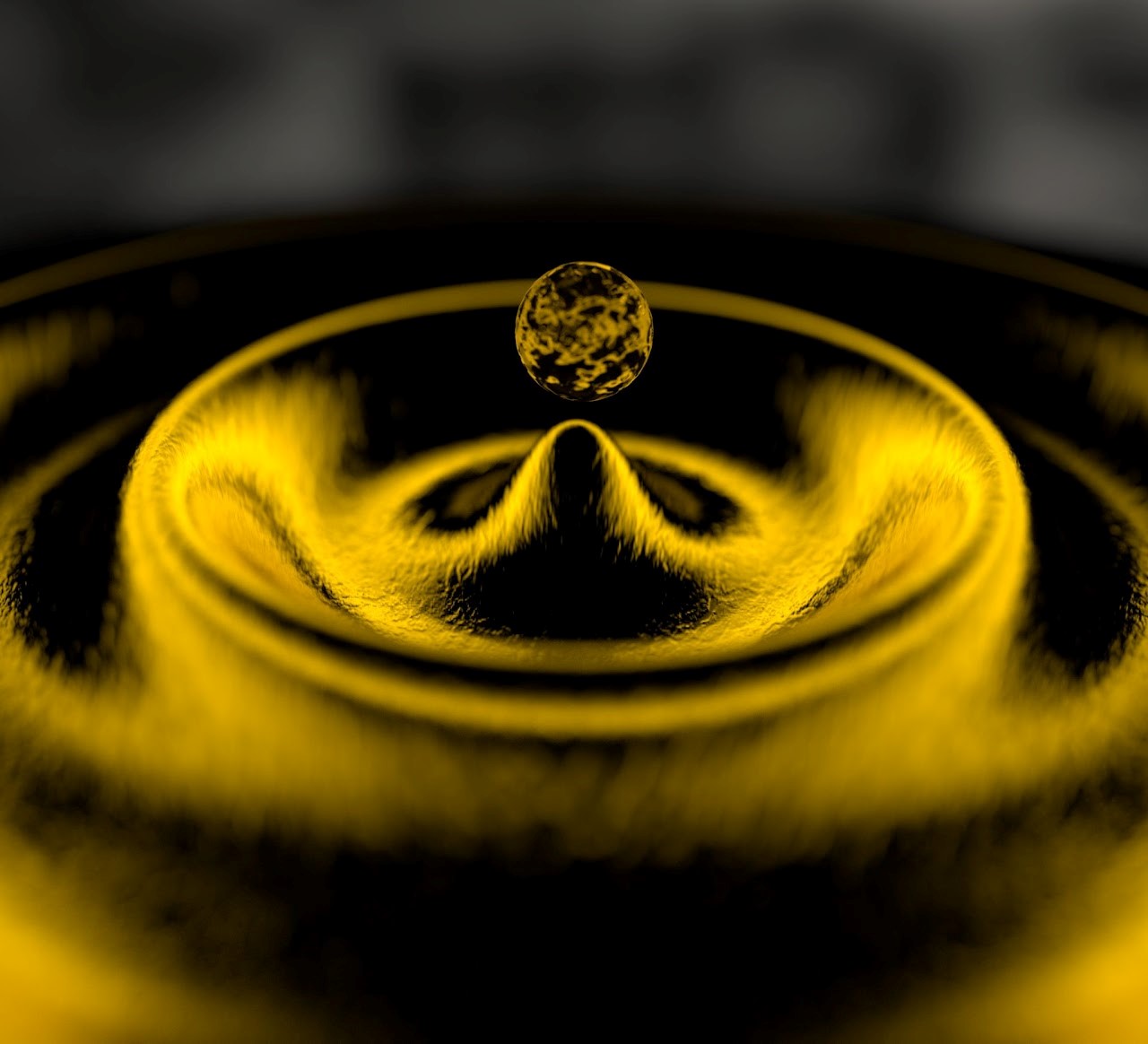 Une nanoparticule est placée au contact d’une onde plasmonique (une onde lumineuse confinée à la surface d’un métal). Dans cette illustration, cette onde est représentée par des ondulations similaires à celles observées à la surface d’un liquide.