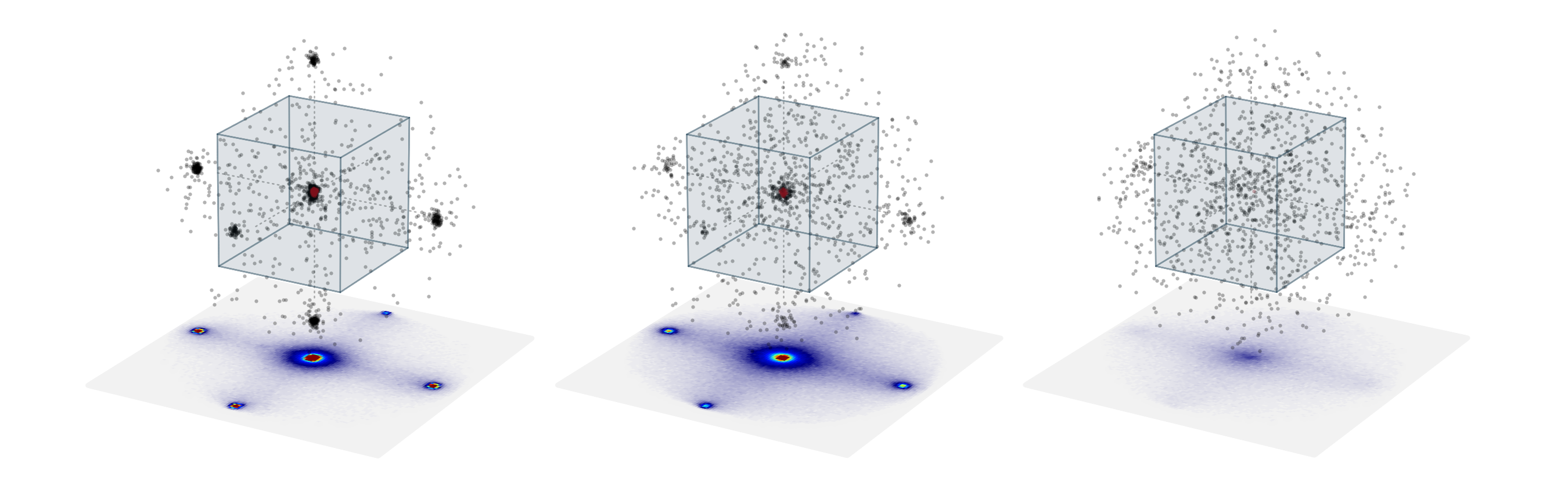 Distribution des impulsions r&eacute;solue &agrave; l&rsquo;atome unique, rendant compte de la transition de phase entre un superfluide (&agrave; gauche) et un isolant de Mott (&agrave; droite).