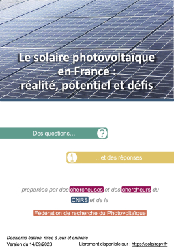 Couverture du livret "Le solaire photovoltaïque en France ". Des questions et des réponses préparées par des chercheurs et des chercheuses du CNRS et de la Fédération de recherche du Photovoltaïque