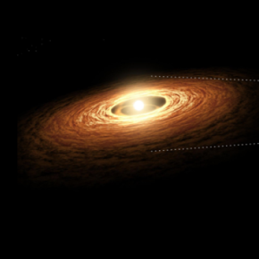 Le gaz chaud et la poussière s'écoulent vers l'intérieur autour d'une étoile nouvellement formée pour créer un disque d’accrétion.