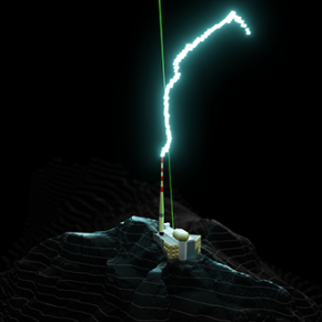 Lors des tests menés au sommet du Säntis, les scientifiques ont constaté que la décharge pouvait suivre sur plusieurs dizaines de mètres le faisceau laser avant d’atteindre la tour. © Xavier Ravinet - UNIGE